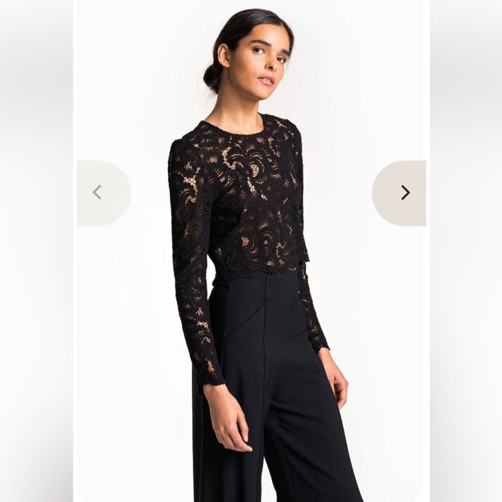 A.L.C. Talia Long-Sleeve Jewel-Neck Cropped Lace Top - Like New, Black, Size 4 - Picture 2 of 9